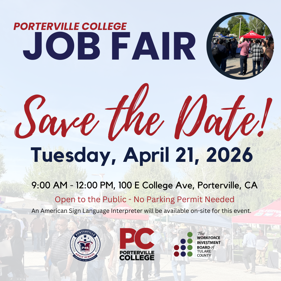 PORTERVILLE COLLEGE Job Fair Save the Date Image