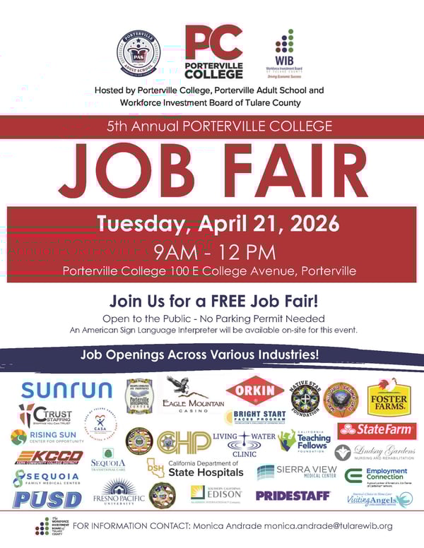 Porterville College Job Fair Flyer 4.21.26